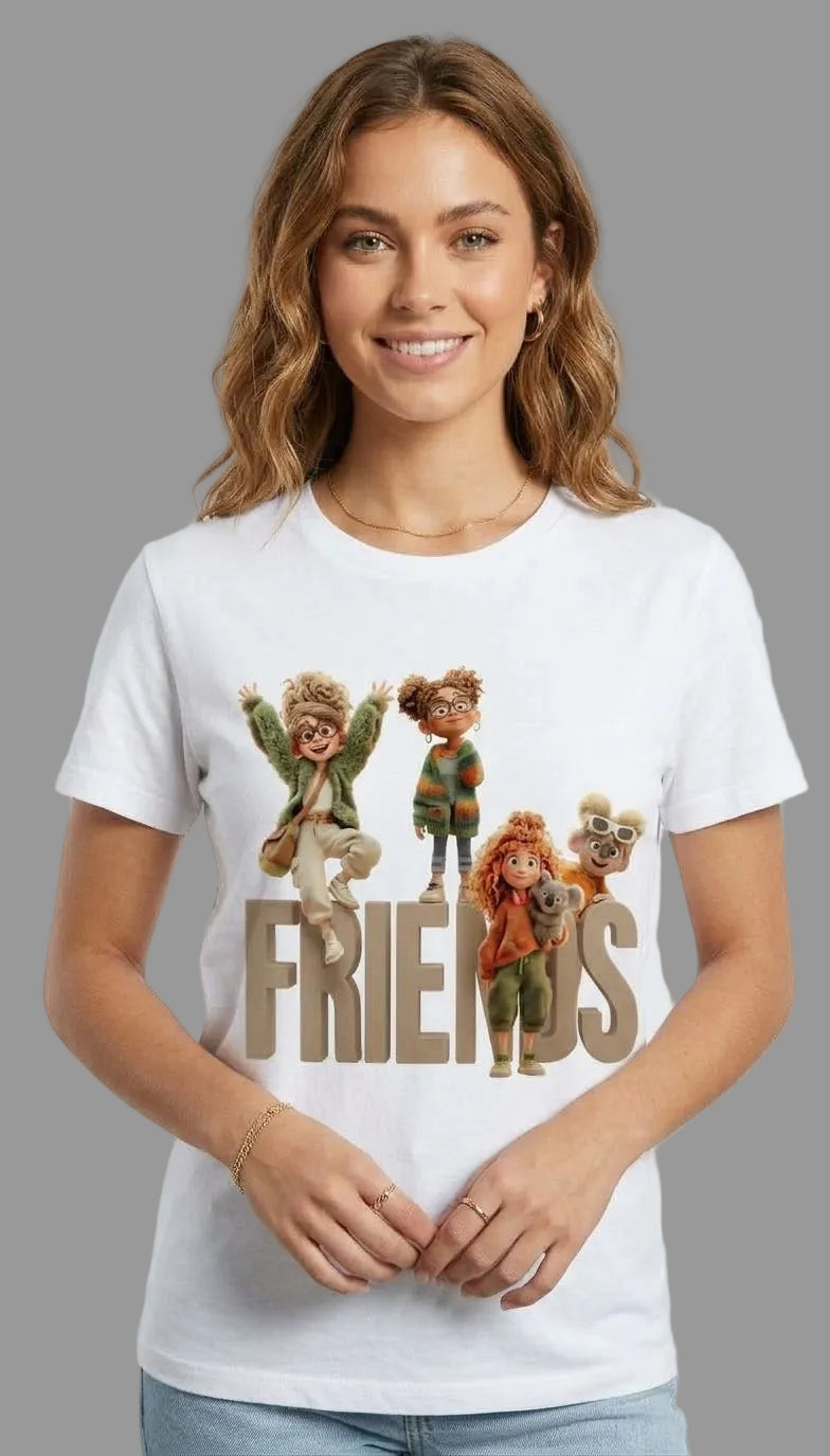 T-shirt Friends con personaggi e scritta illustrata