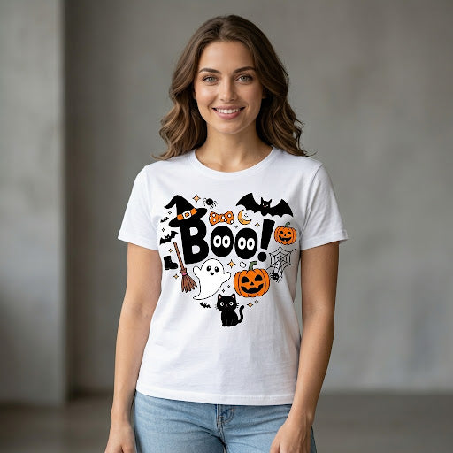 T-shirt Boo Halloween con fantasma e cappello da strega