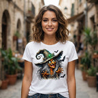 T-shirt Halloween con Strega e Pipistrelli