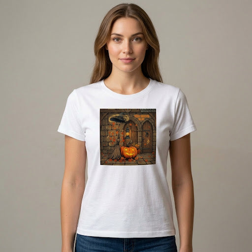 T-shirt Halloween con Zucca e Porta Misteriosa
