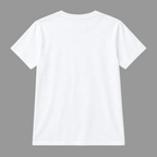 Vista posteriore di una T-shirt bianca semplice senza stampa, senza modella, su fondo bianco