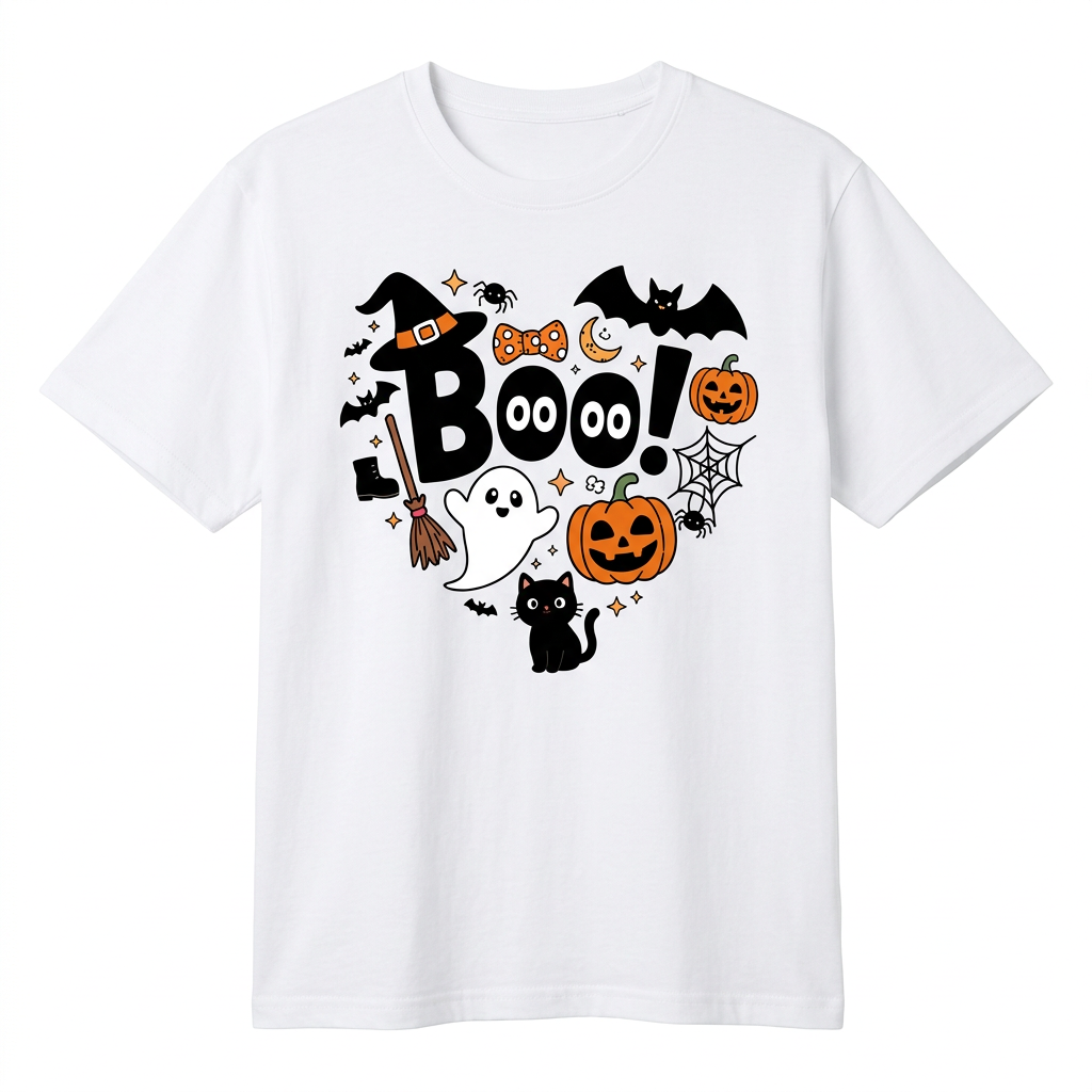 Maglietta Halloween senza modella su sfondo bianco