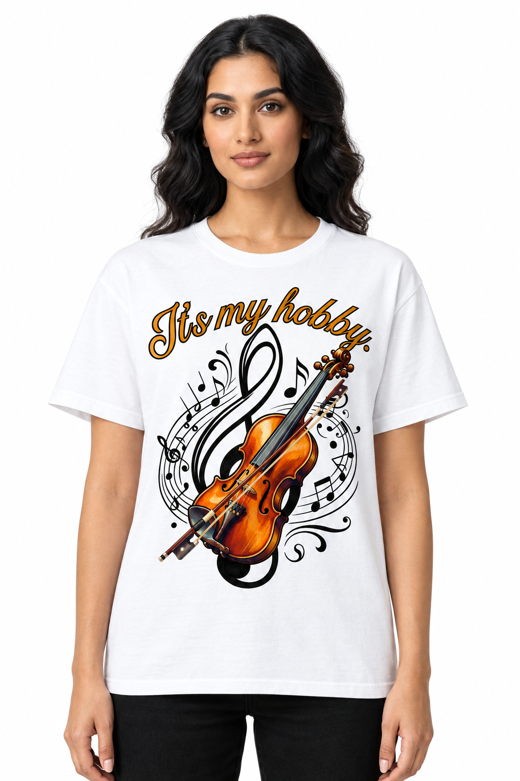 Modella di fronte con la T-shirt Violino It's My Hobby
