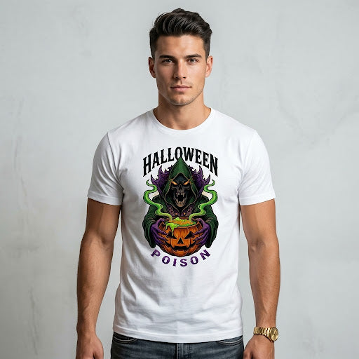 T-shirt Halloween Poison con teschio e zucca