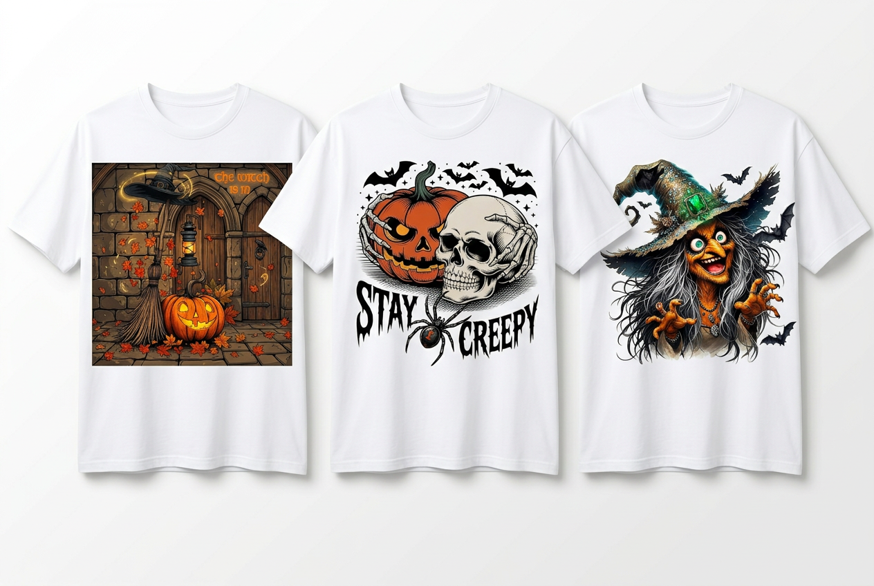 Tre magliette con le grafiche Halloween