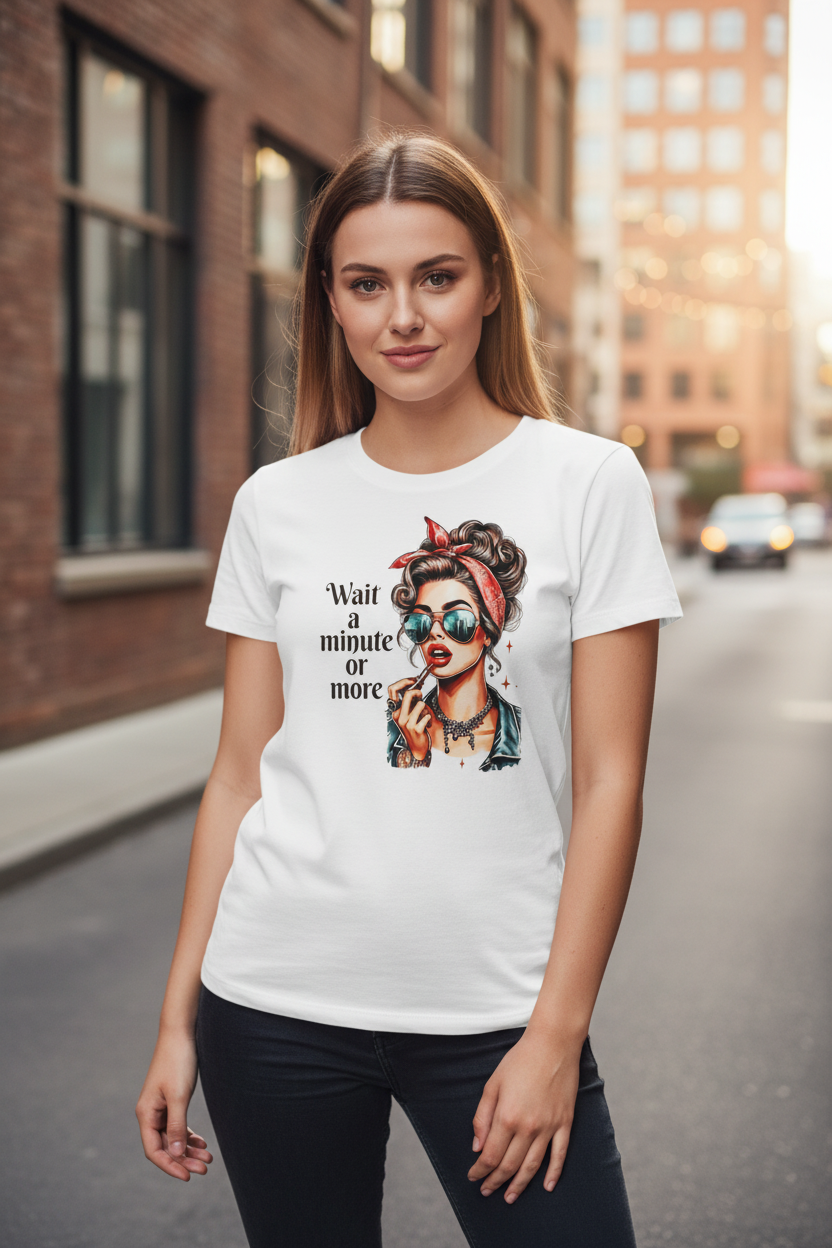 Wait a Minute or More Tee on Model